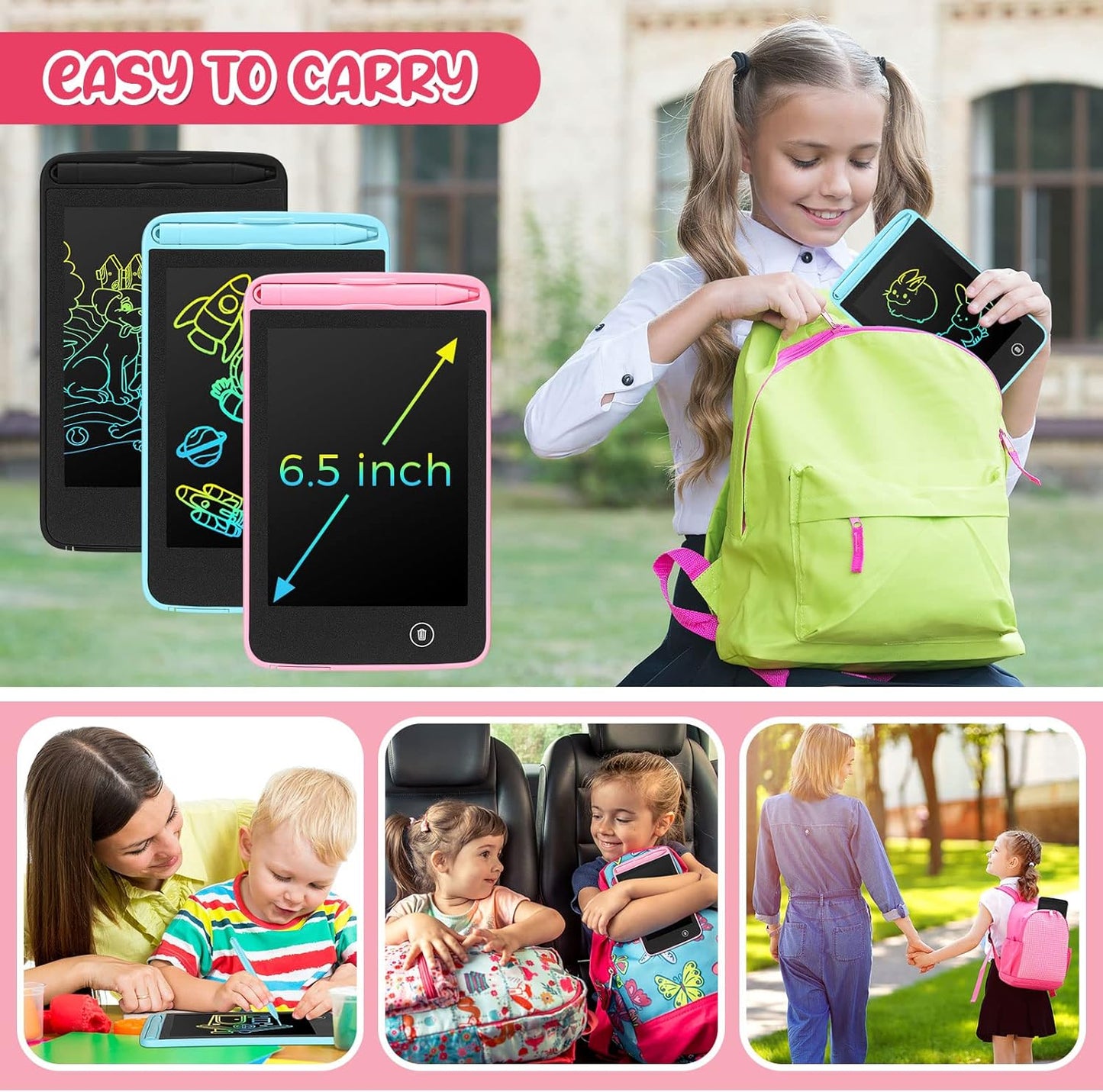 Zhehao 20 Pcs LCD Writing Tablet for Kids 6.5 Inch Colorful Doodle Board LCD Writing Board Kids Portable Electronic Drawing Board Erasable Drawing Pad Reusable Writing Pad for Kid (Black, Blue, Pink)