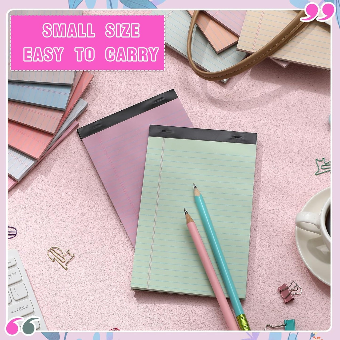 Lincia 12 Pcs 12 Pcs 5" x 8" Small Legal Pads Colored Lined Note Pads Narrow Ruled Writing Notepads 50 Sheets Per Micro Paper Notebook Lined and Perforated for College Office Supplies (Sweet Colors)