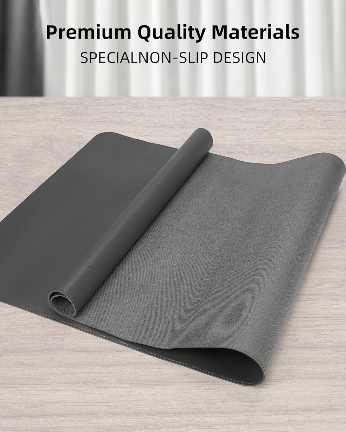 Leather Desk Pad Protector, Large Mouse Pad and Non-Slip Desk Cover, Waterproof PU Leather Blotter Mat for Office and Home (Dark Grey, 36" x 17")