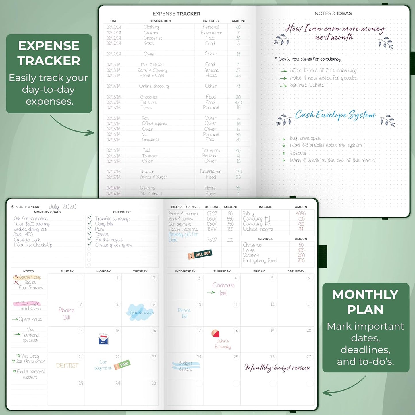 Clever Fox Budget Planner Large – Expense Tracker Notebook. Monthly Budgeting & Bill Organizer, Finance Logbook & Accounts Book, A4 (Dark Green)
