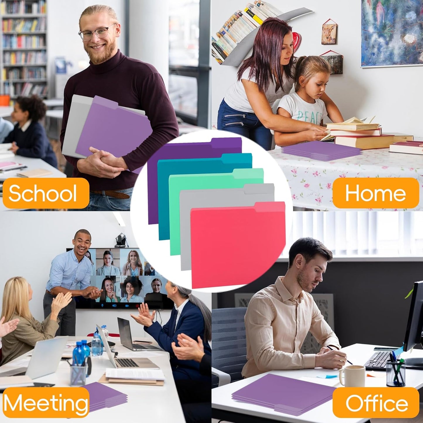 100 Packs Purple File Folder,1/3-Cut Tabs,File Folders Letter Size,8.5x11 File Folders for Office,School and Home,Organizer Documents