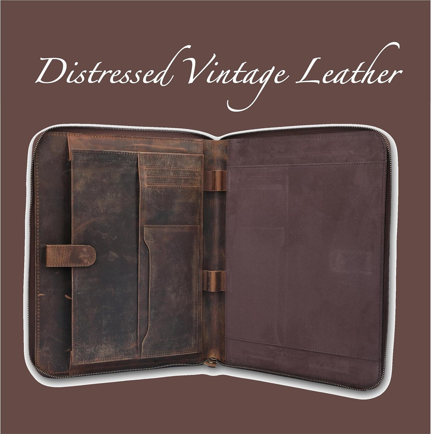 Leather Padfolio, Laptop Zipper Folio, Business Portfolio, Travel Art Kit, A4 Binder Notepad Folder, Interview File, Meeting Organizer