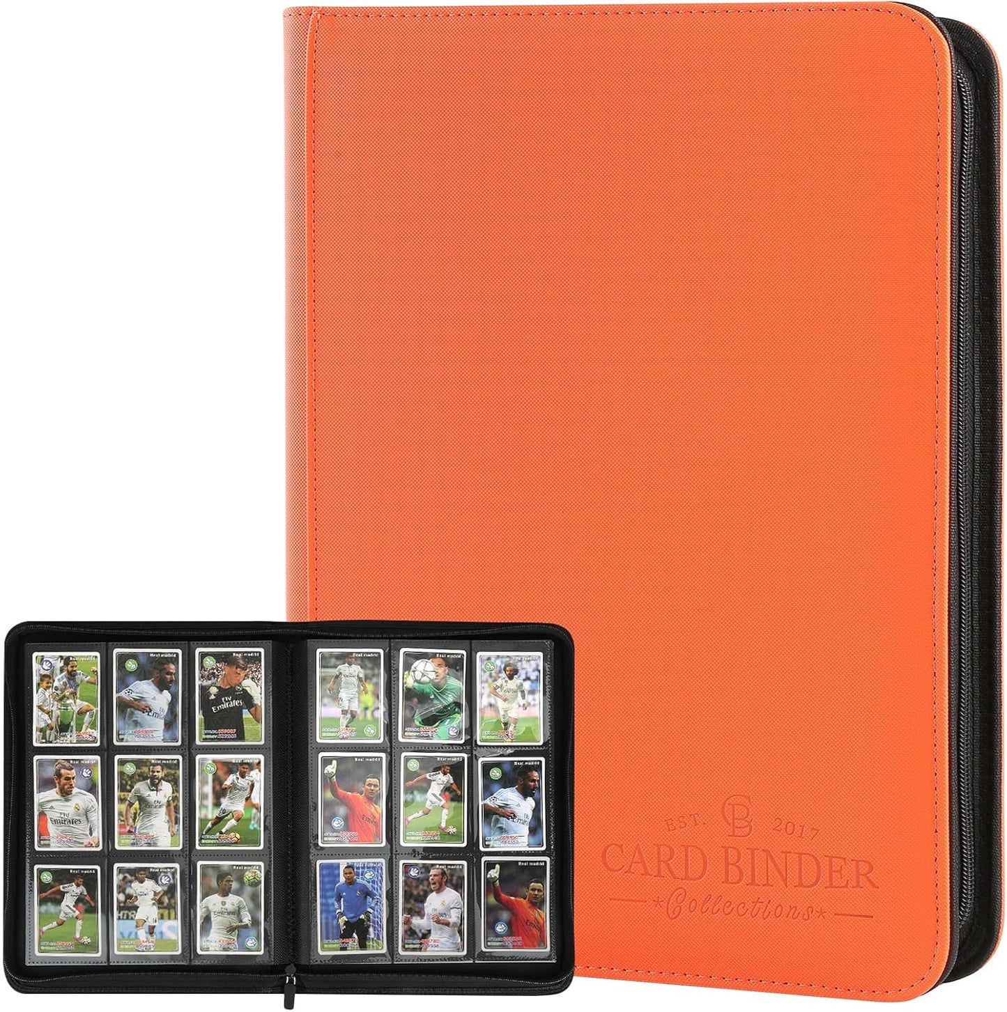 9 Pockets Card Binder,Premium Zip Trading Card Binder,540 Double Sided Pocket PU Collection Binder, Collector Album, Card Folder for MTG, TCG, Business Cards.(Hermes Orange)