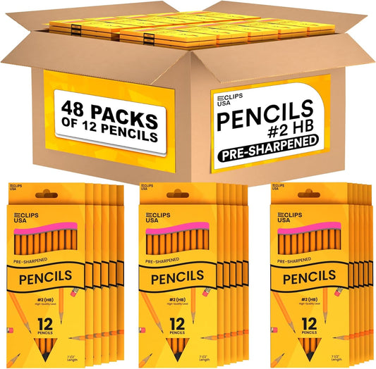 Pencils Bulk, Pencils #2 (48 Boxes), Number 2 pencils, Pre-Sharpened Pencil Bulk, School Supplies Bulk, Office Supplies Bulk, Box May Vary, 12 Pencil Per Box (48 Boxes)