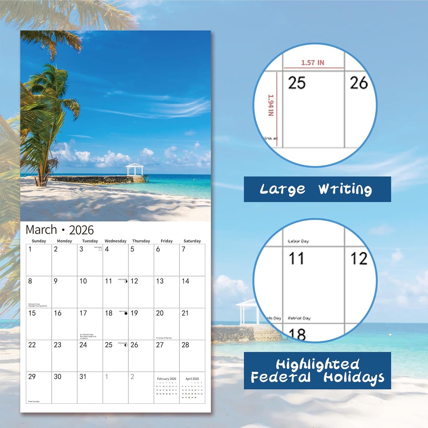 2026 Wall Calendar,Calendar 2026, July 2025 - December 2026, Wall Calendar Island Serenity, 12" x 24" Opened,Full Page Months Thick & Sturdy Paper for Gift Perfect Calendar Organizing & Planning