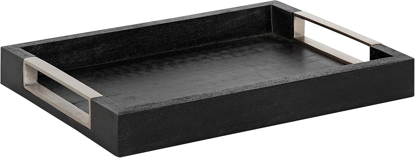Kate and Laurel Heller Modern Rectangular Tray, 12 x 16, Black, Wood Tray for Storage and Display
