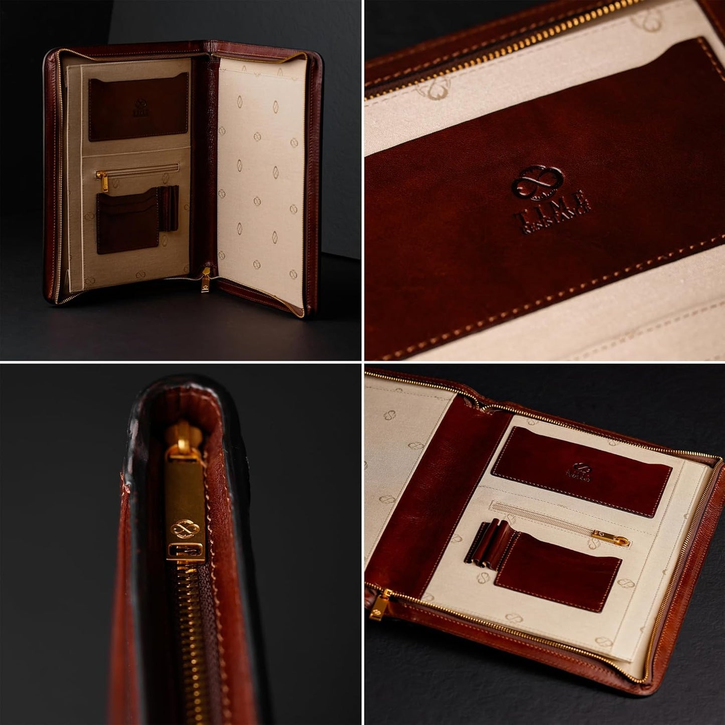 Time Resistance Leather Portfolio - A4 Document Folder - Italian Handcrafted Padfolio Organizer (Brown) - Gift Box Included