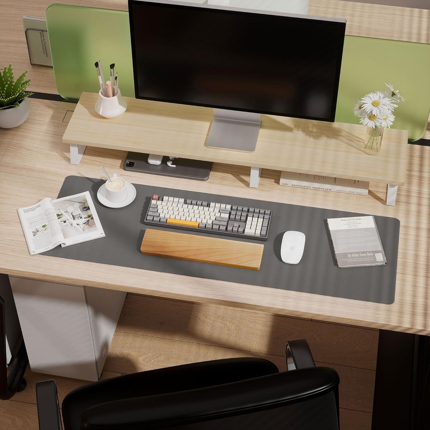 Aothia Leather Desk Pad Protector - Large Mouse Pad, Office Desk Mat, Non-Slip PU Leather Desk Blotter, Laptop Desk Pad, Waterproof Desk Writing Pad for Office and Home (Gray, 38" x 13.7")