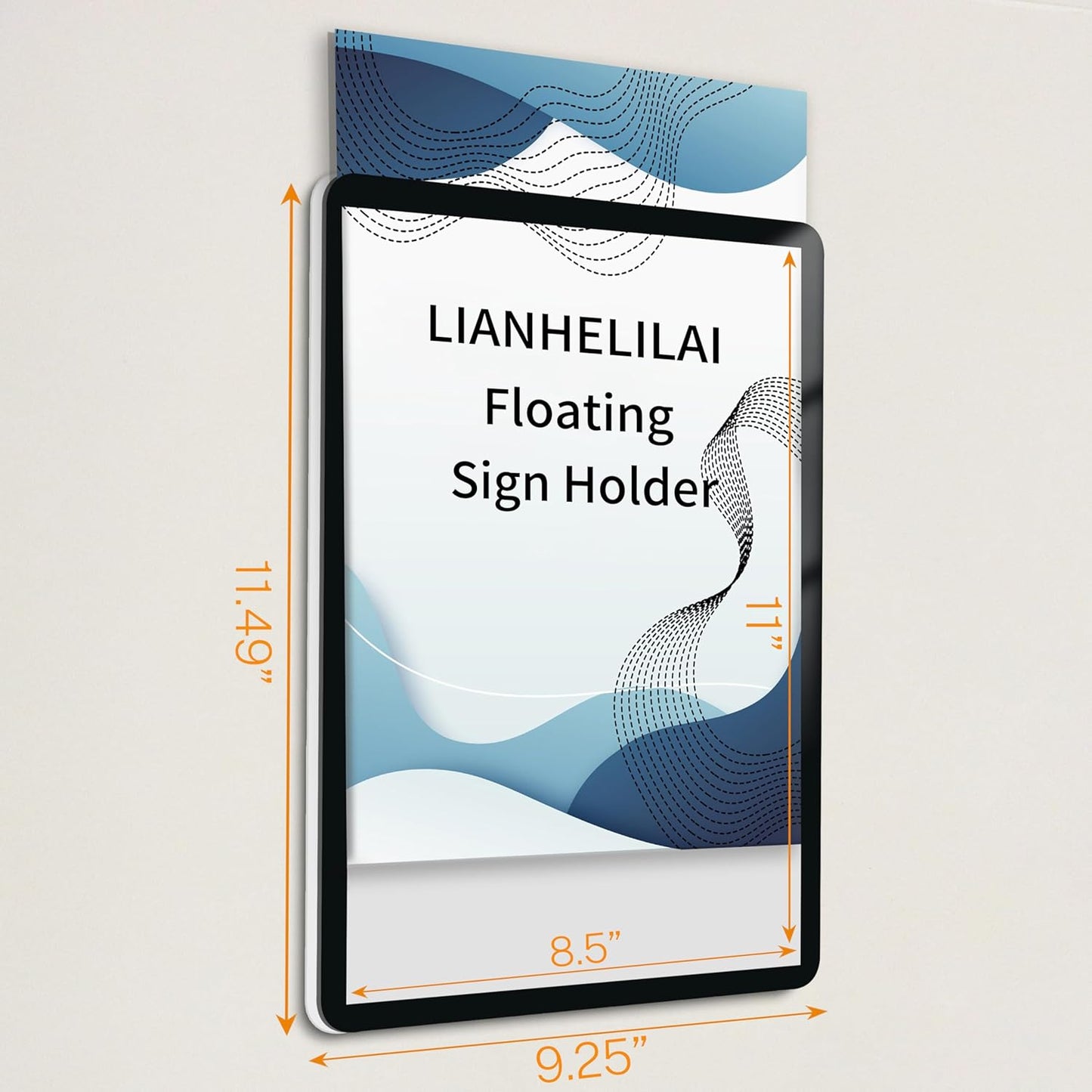 8.5x11 Floating Wall Sign Holder 3 Pack, Self-Adhesive Display Frame for Document/Poster/Paper Office/Store/Wall Mounted for Door/Window Display Holder with Horizontal and Vertical (Black)