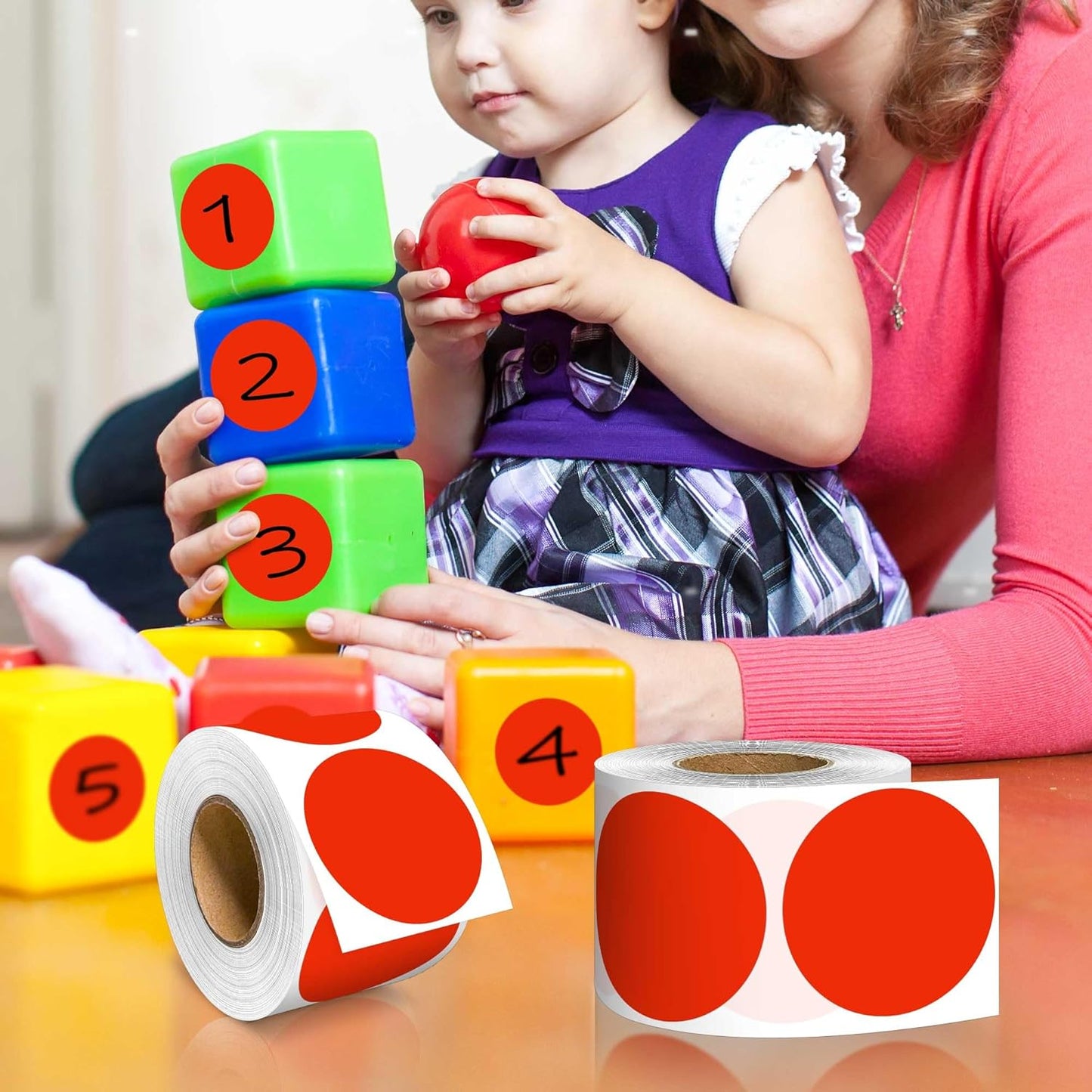 PARLAIM 2 inch Round Color-Code Dot Sticker Labels, 4 Rolls 2000 Adhesive Label Pack in Dispenser Box, Red