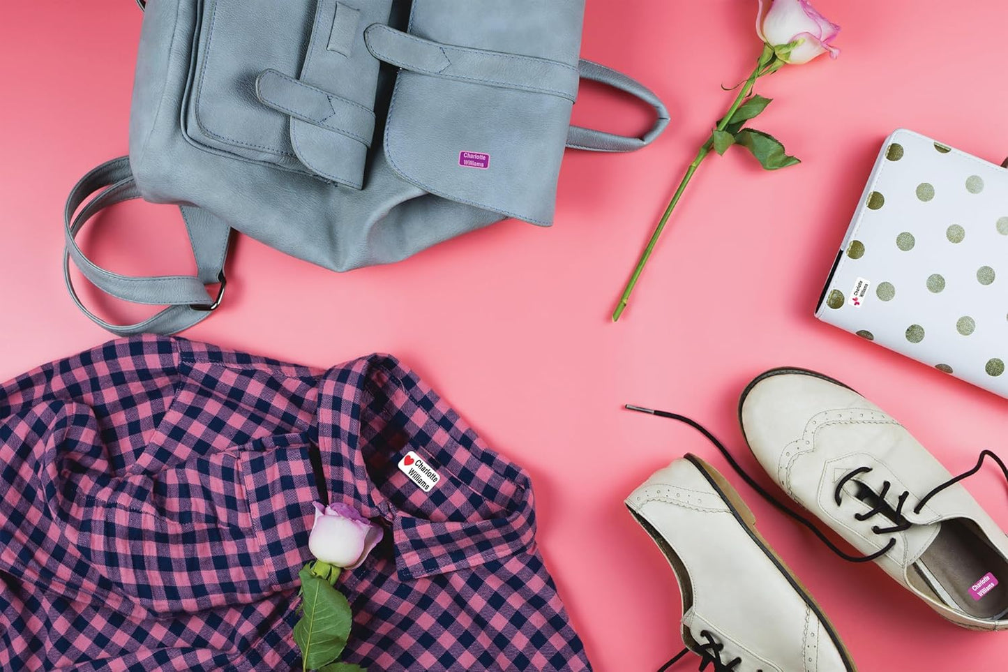 Personalized Waterproof Name Labels Press and Stick Custom Name Stick on Clothing Labels. Customized Up to 3 Lines Great for Camp & Daycare (Purple Ombre)