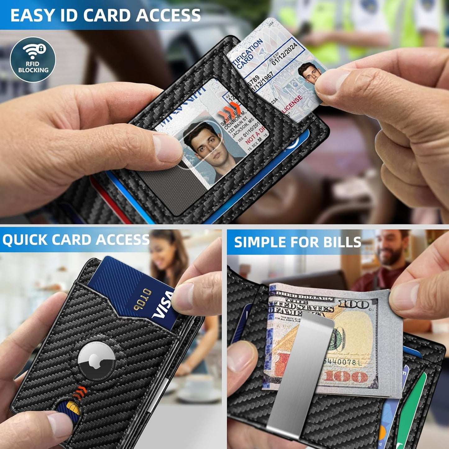 Airtag Wallet for Men,with Money Clip 11 Cards Slim Front Pocket Leather RFID Blocking Wallet with Gift Box