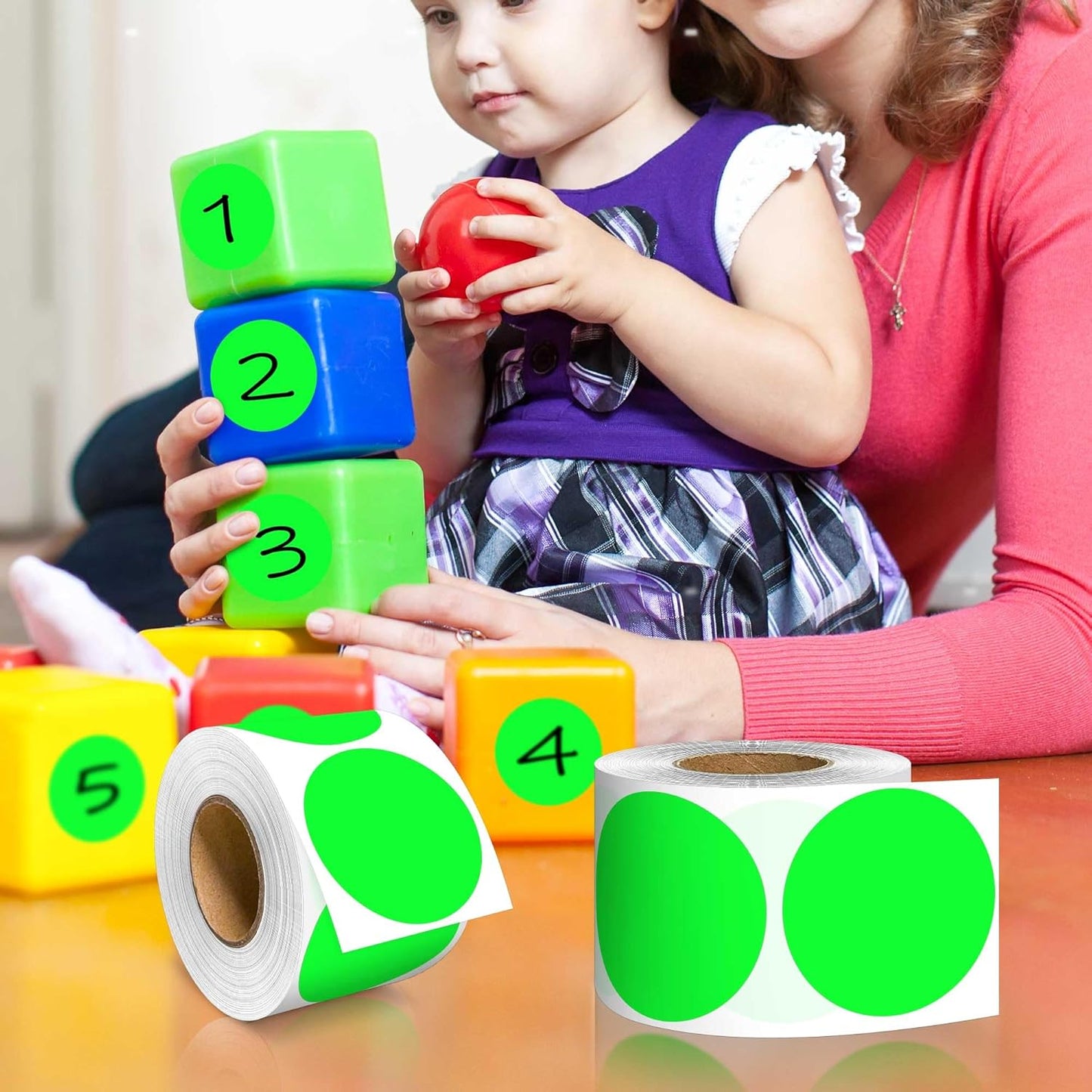 PARLAIM 2 inch Round Color-Code Dot Sticker Labels, 4 Rolls 2000 Adhesive Label Pack in Dispenser Box, Fluorescent Green