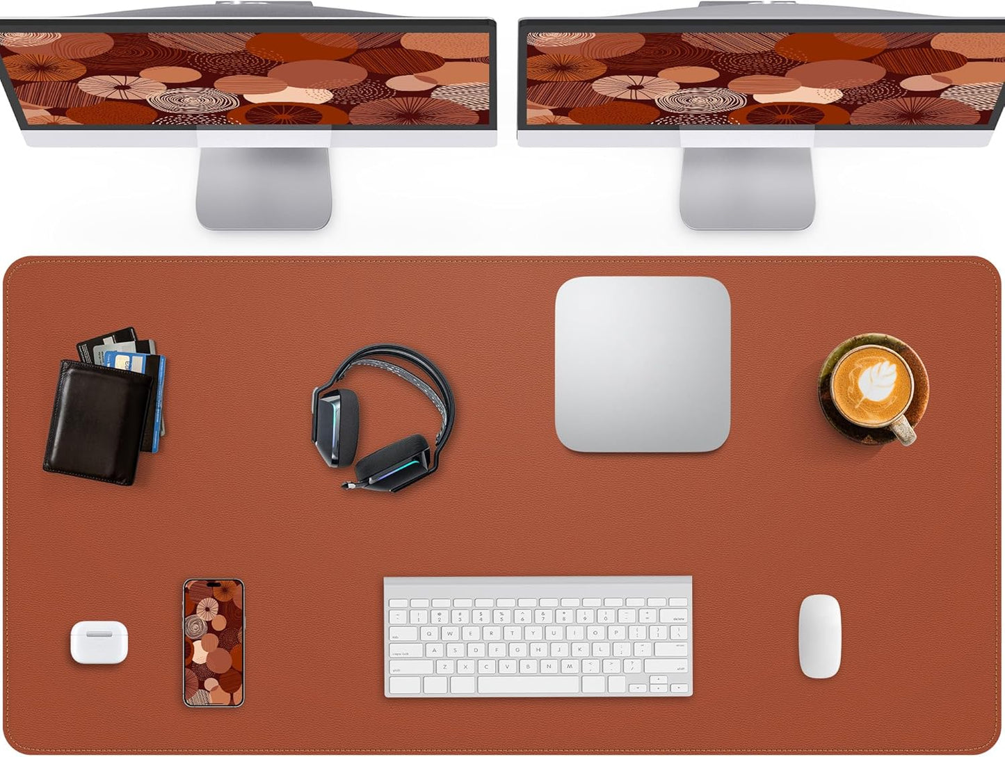 Extra Large Desk Pad Mat - Waterproof Mouse Pad & Desk Protector, Non-Slip XXL PU Leather Gaming Mat for Keyboard/Mouse, Stitched Edge with Ergonomic Support, 55"x24" (Brown)