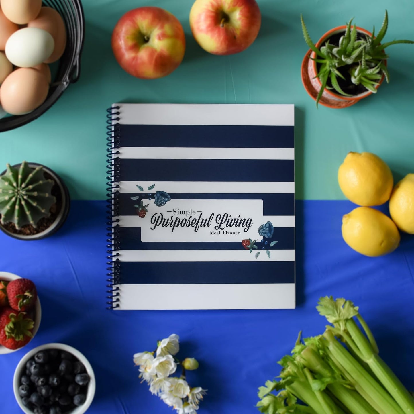 Large Spiral-Bound Weekly Meal Prep Planner Notebook – Full-Year Organizer with Laminated Covers, Tear-Off Grocery List Notepad, Undated Weekly Planner & Food Journal - Menu Calendar, & Budget Tool