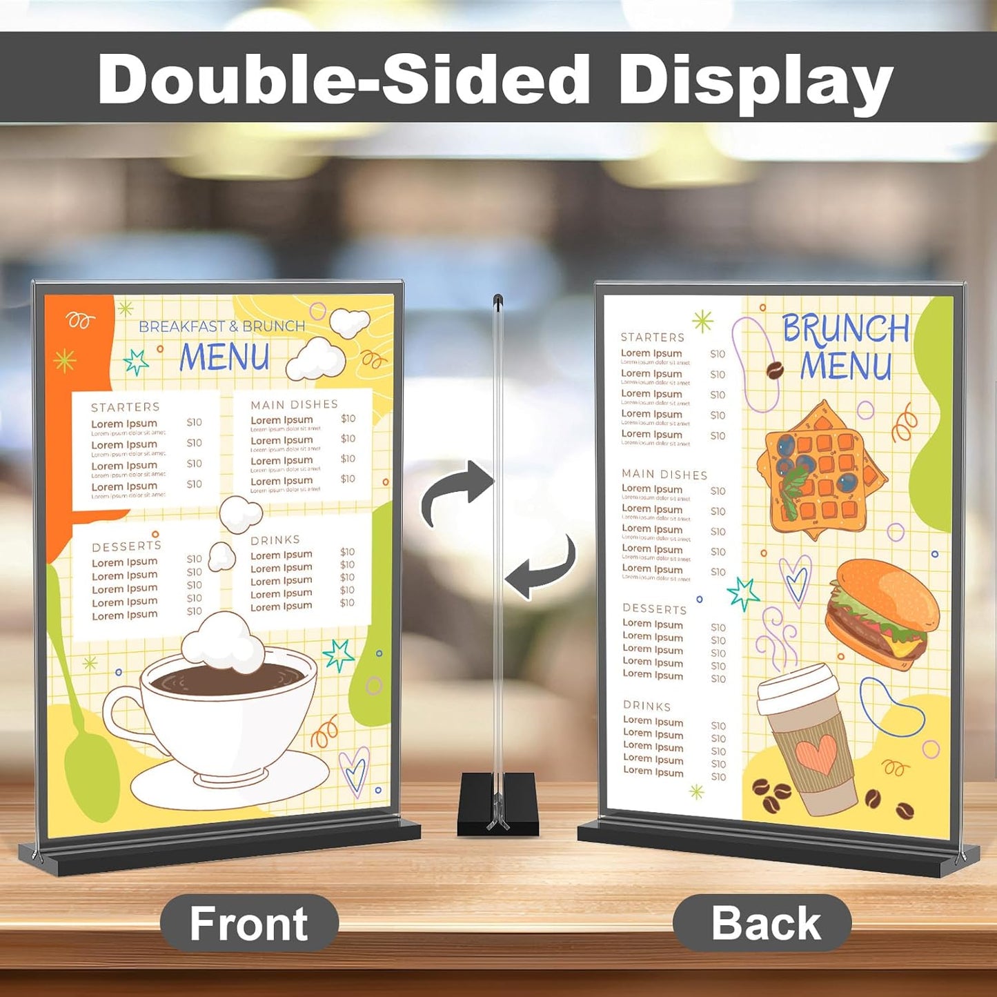 EHWINE 16 Pack Acrylic Sign Holder 8.5 x 11, Double-Sided Tabletop Black Sign Holder, Clear Acrylic Picture Frame Menu Flyer Paper Holder Display Stand for Home Wedding Party (with Non-Slip Pads)