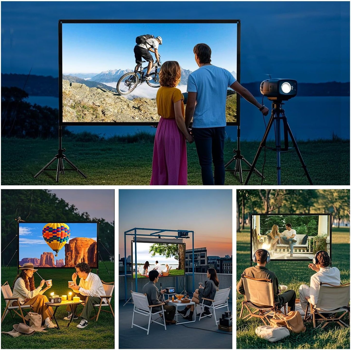 Projector Screen with Stand,DUYIKJ 100 inch Portable Outdoor Indoor Projector Screen Rear Front Projection Screen Lightweight Movie Screen16:9 4K HD with Four-Legged Frame Carry Bag for Home Theater