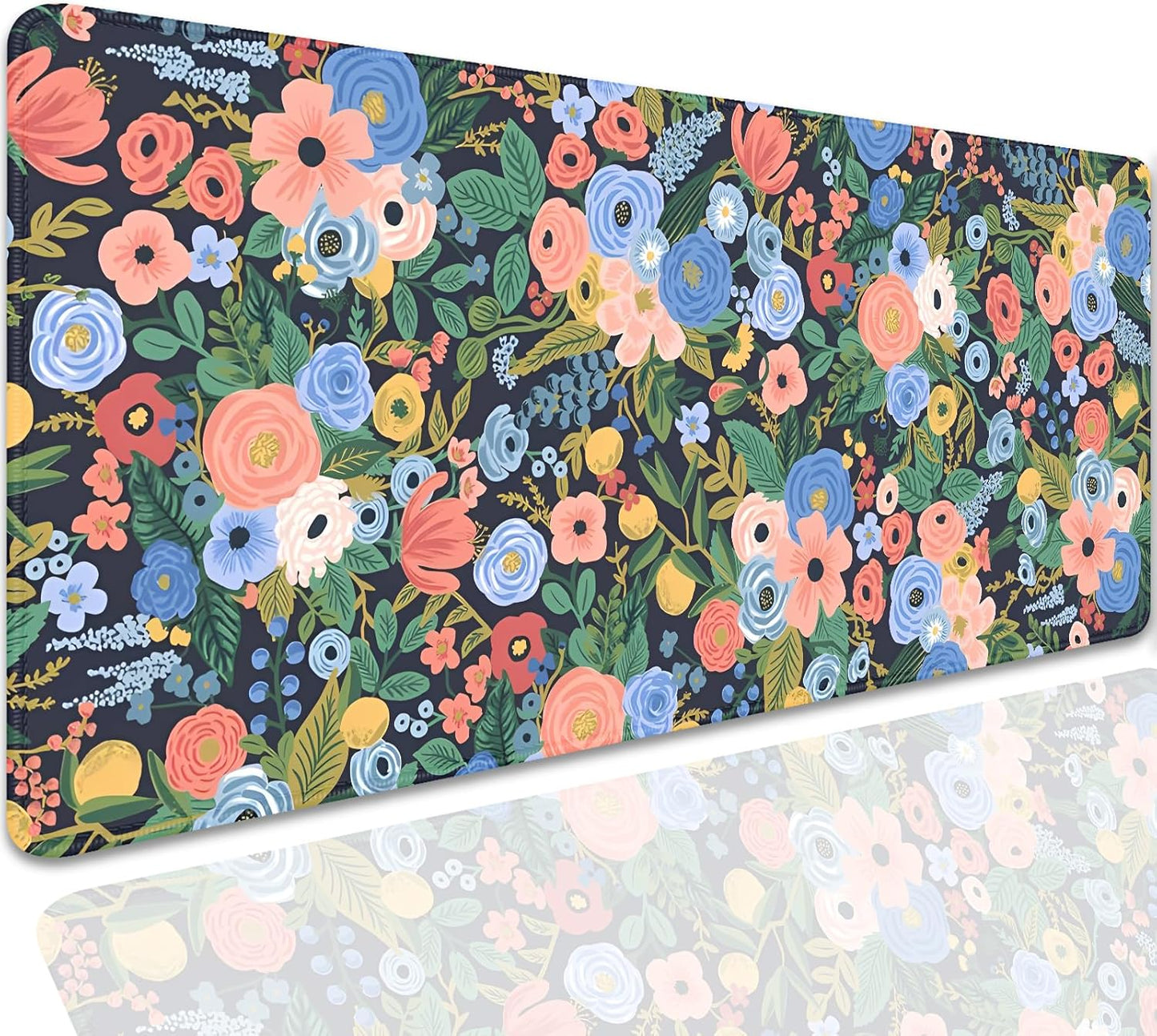 Garden Party Flowers Desk Pad Mouse Pad,Large Floral Mouse Mat with Stitched Edges,Non-Slip Rubber Base Mousepad for Office PC Keyboard Laptop and Home Work Desk Mat(27.5X11.8 in)