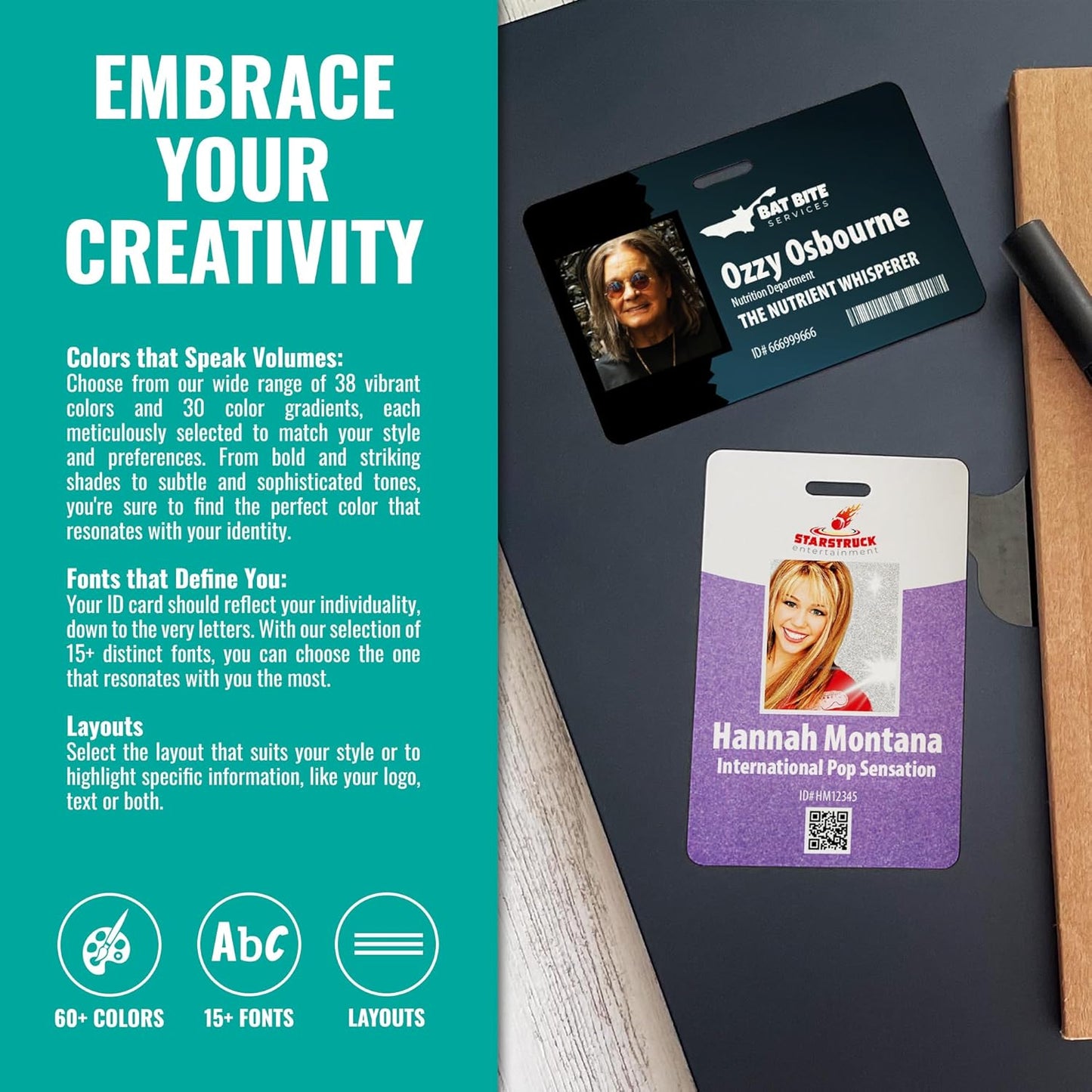 Custom Print Employee ID Badge, Double Sided with Name, Photo, Logo, and Barcode – Unique Photo ID Card Solution (ID Vertical)