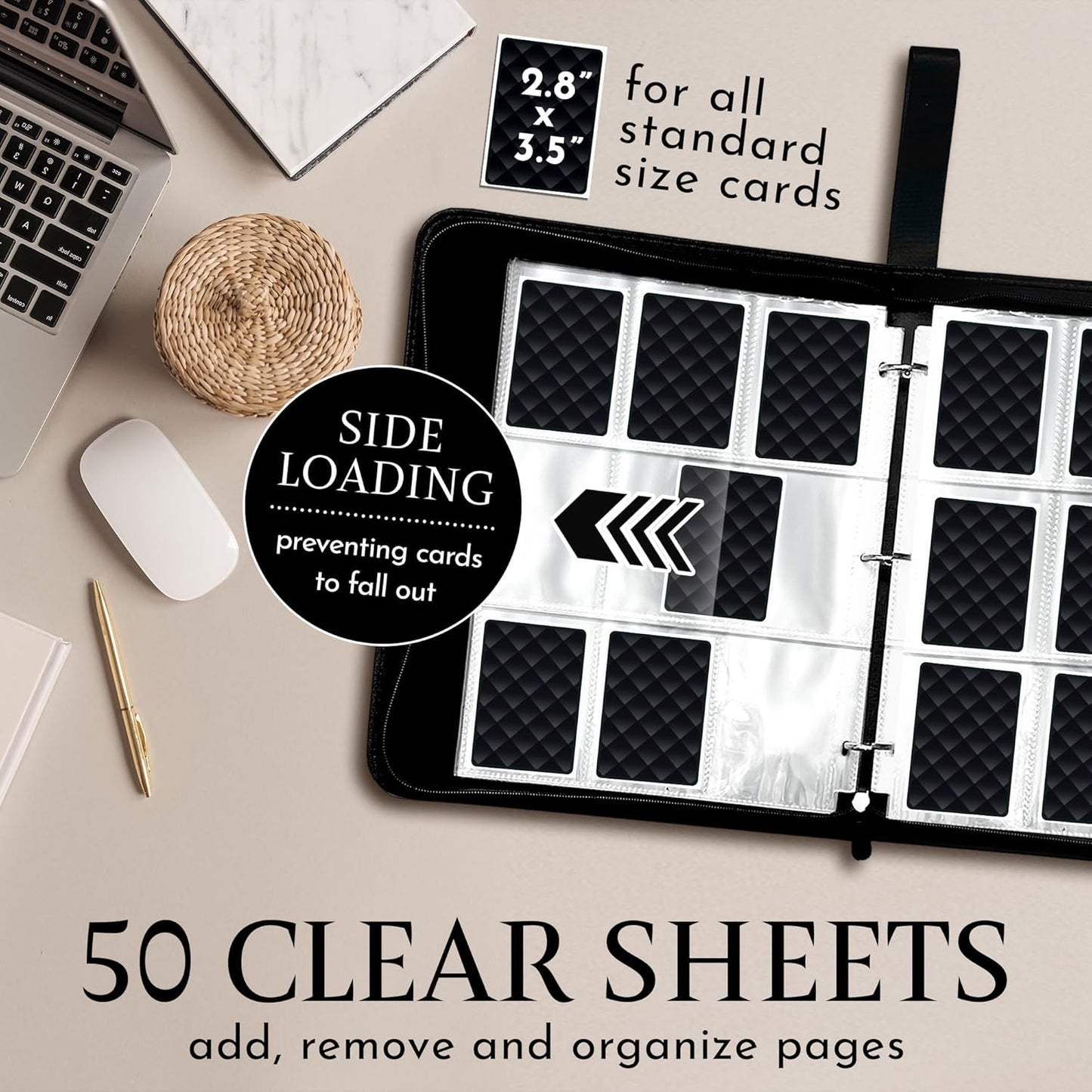 Premium Black Trading Card Binder – 13" x 10.5" PU Leather with Zipper, 50 Double-Sided 9-Pocket Sheets (900 Cards) – Velvet Liner – Includes 2 Acrylic 35PT Card Protectors