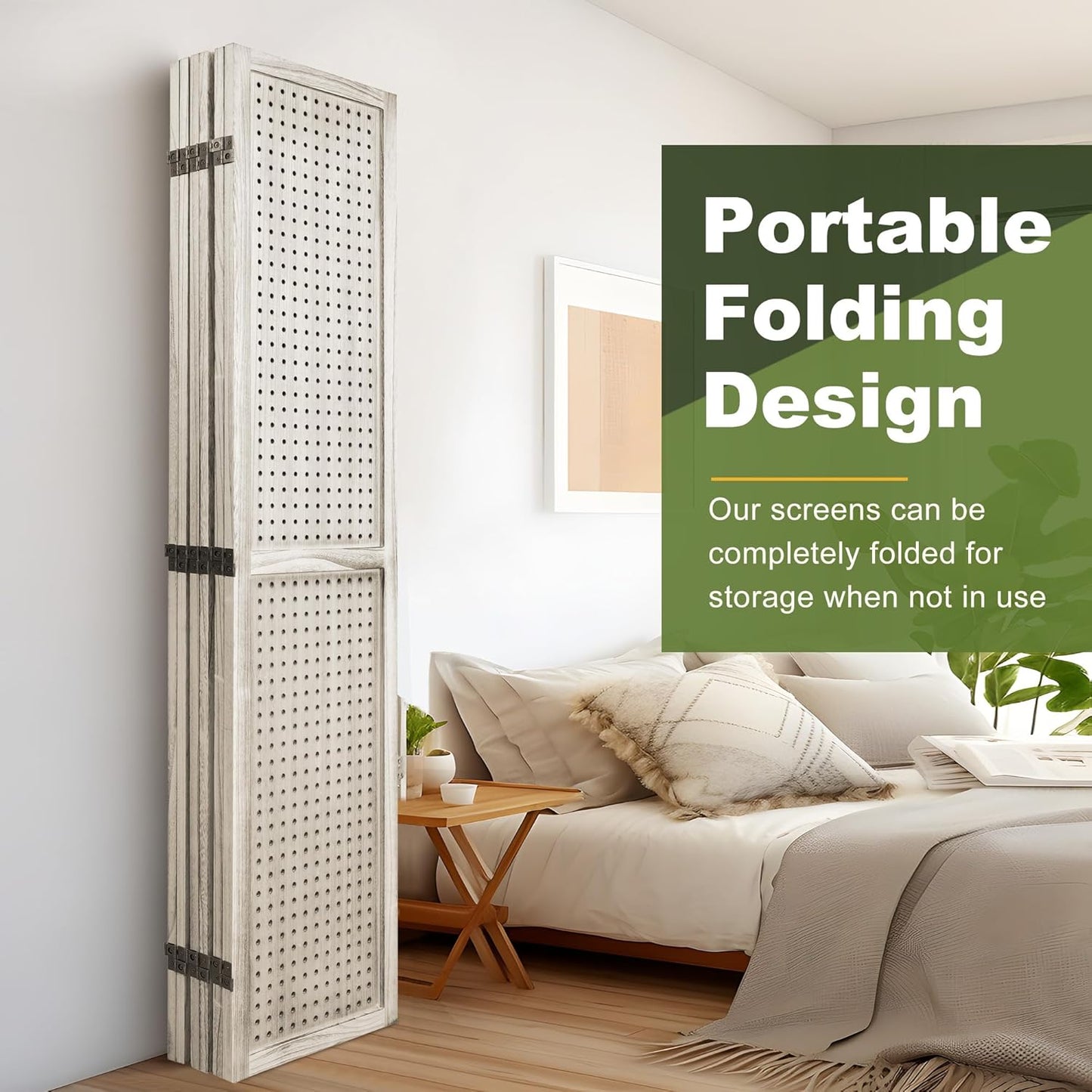 NicBex Room Divider 6 Panel Pegboard Display 5.6FT Wood PegBoard Room Dividers, Folding Privacy Screens Portable Display Board Wall Divider for Craft/Art Shows, Room Separation, Natural Wood