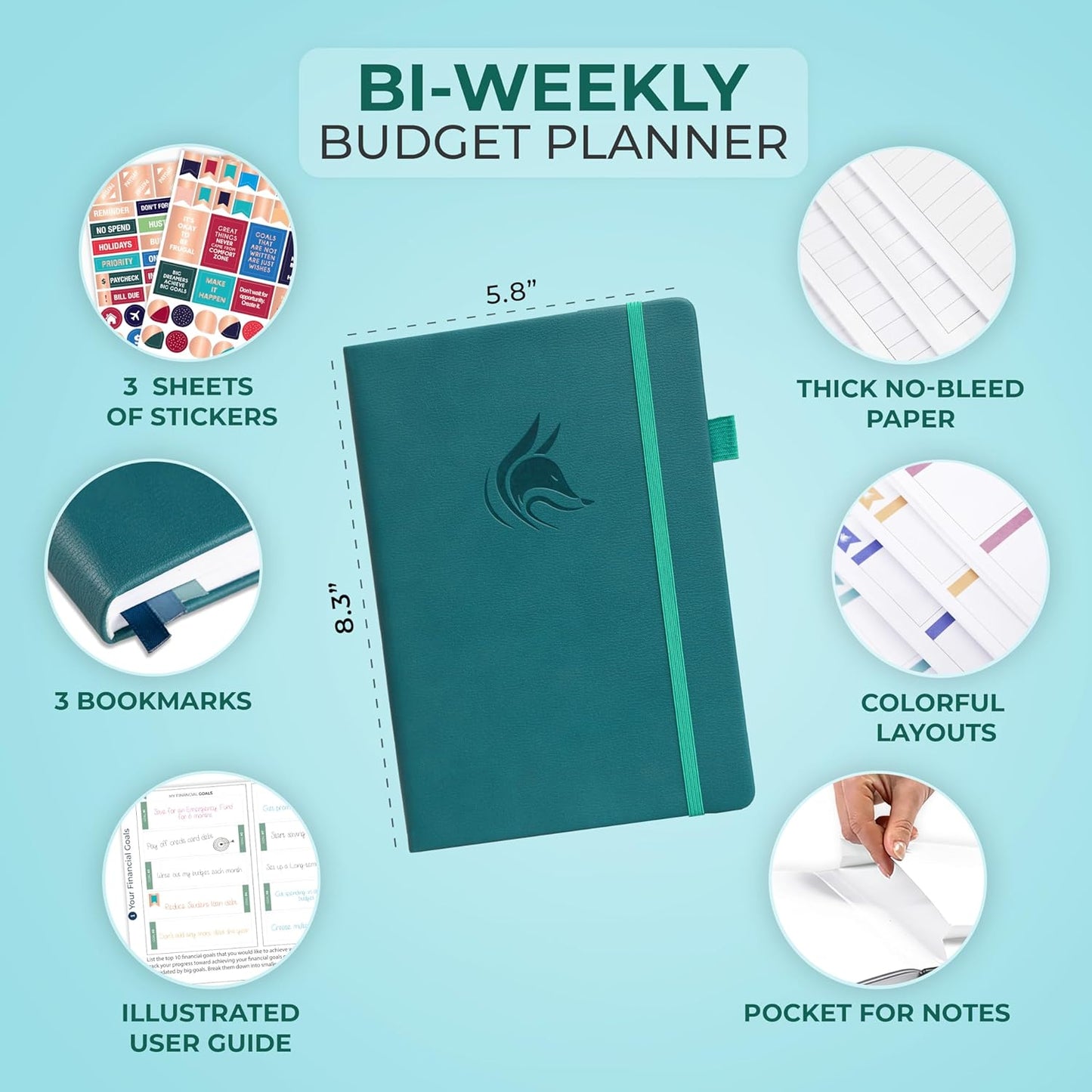 Clever Fox Bi Weekly Budget Planner – Undated Financial Organizer Book – Expense Tracker, Budgeting & Bill Notebook, A5 (Dark Teal)