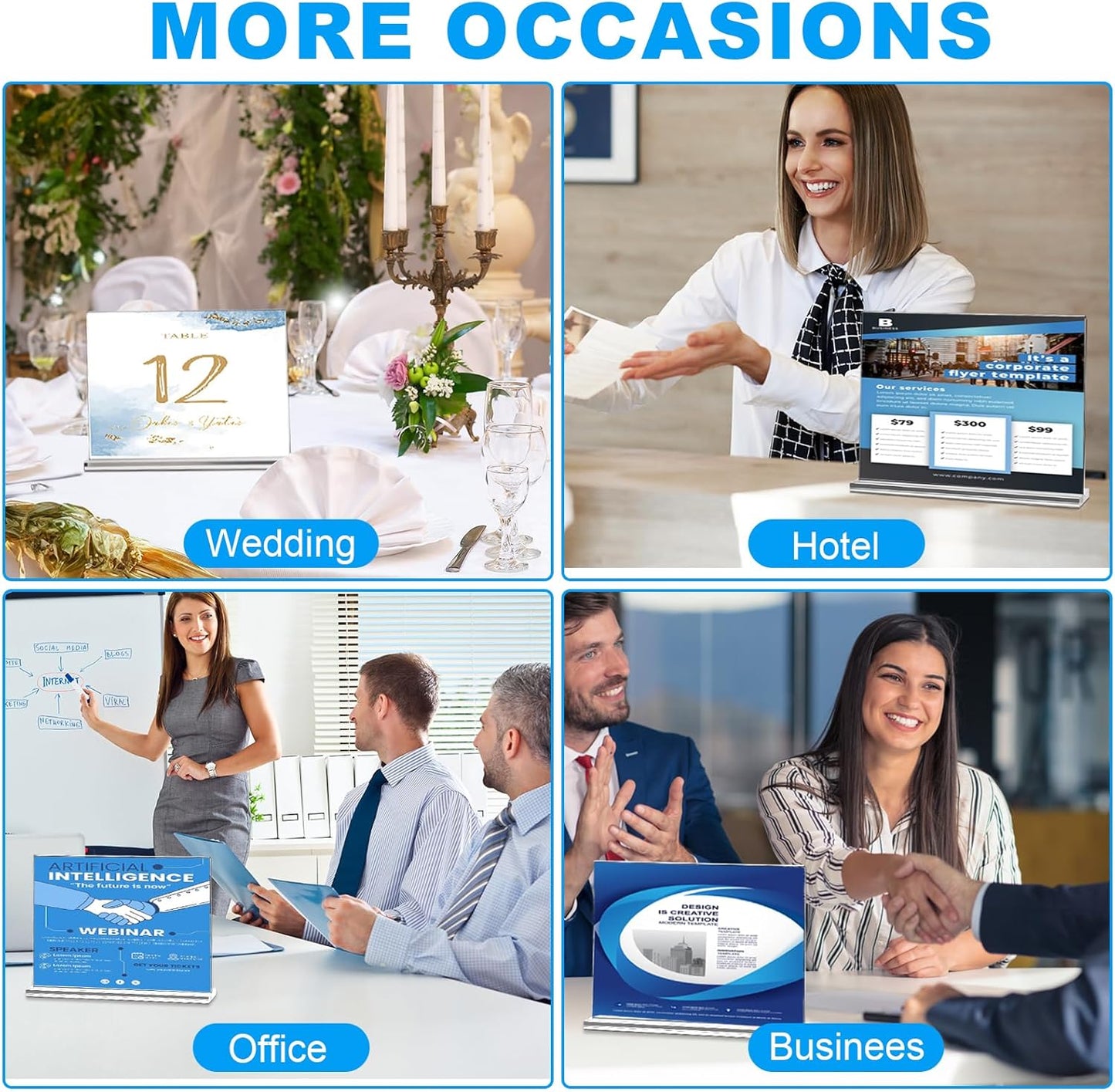 EHWINE 6 Pack Acrylic Sign Holder 8.5 x 11 Horizontal, Double-Sided Stand up Table Top Sign Holders, Clear Acrylic Picture Frame Menu Flyer Paper Holder Display Stand for Office Business Store Wedding Party