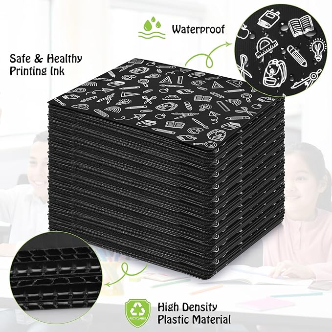 24 Pack Black Printing Privacy Floders for Student Desks - Durable Plastic Erasable - Testing Dividers for Classroom - Easy Clean Privacy Shields for Student - Includes Extra Labels