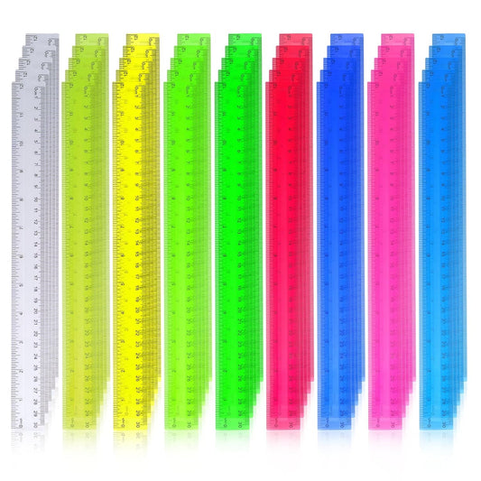 630 Pcs 12 Inch Plastic Rulers Bulk Color Clear Ruler Assorted Color Metric Straight Ruler with Inches and Centimeters for Kids School Classroom Student Back to School Office Gifts Supplies 9 Colors