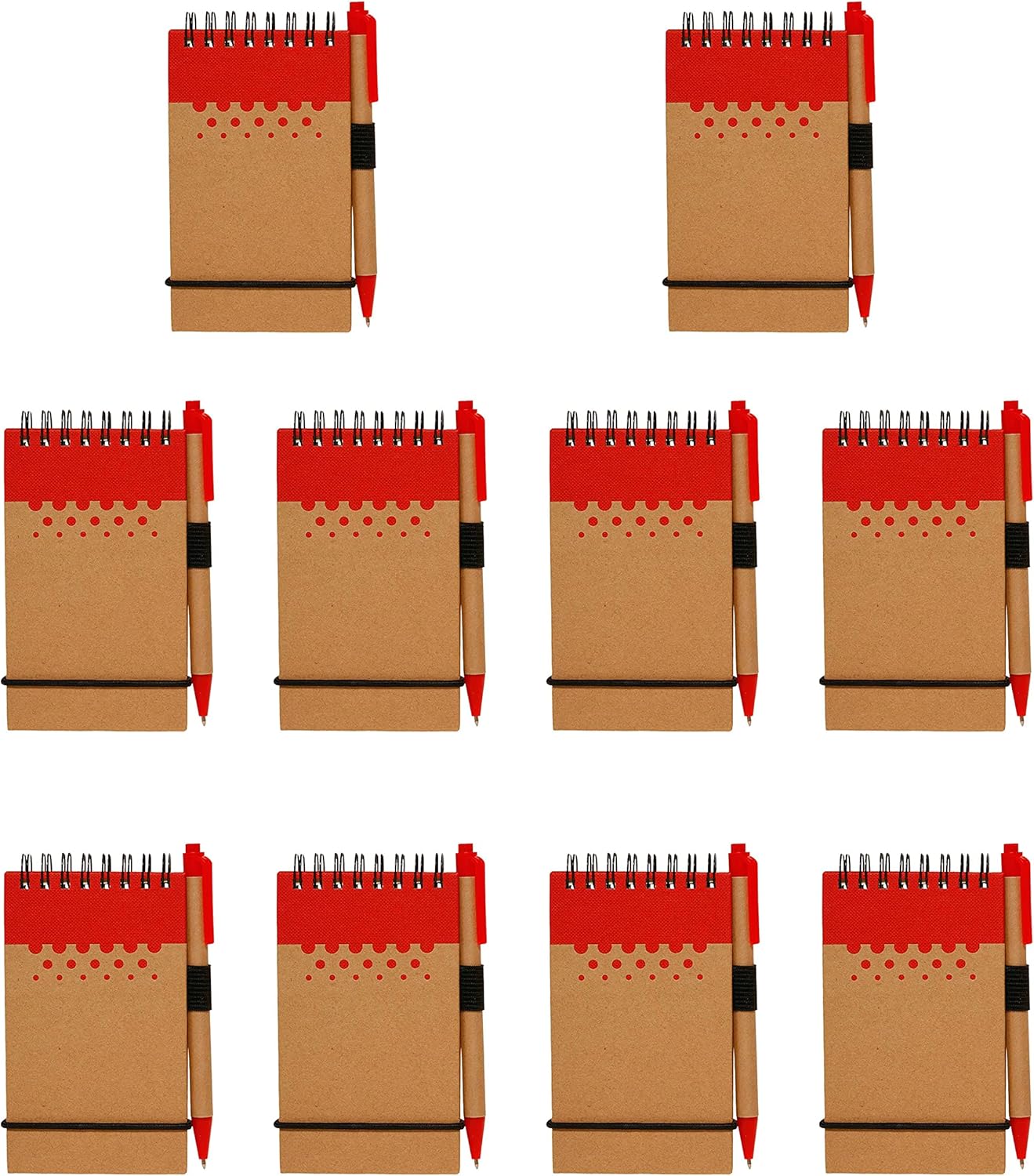 DISCOUNT PROMOS 10 Recyclable Spiral Small Notebooks Pack - 60 Lined Pages - Red