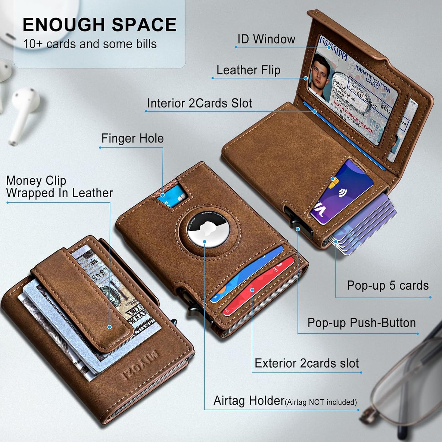 Airtag Wallet for Men,with Money Clip 10 Cards Metal Case Smart Slim Pop Up Credit Card Holder Flip with Magnetic Closure RFID Blocking wallet with Gift Box