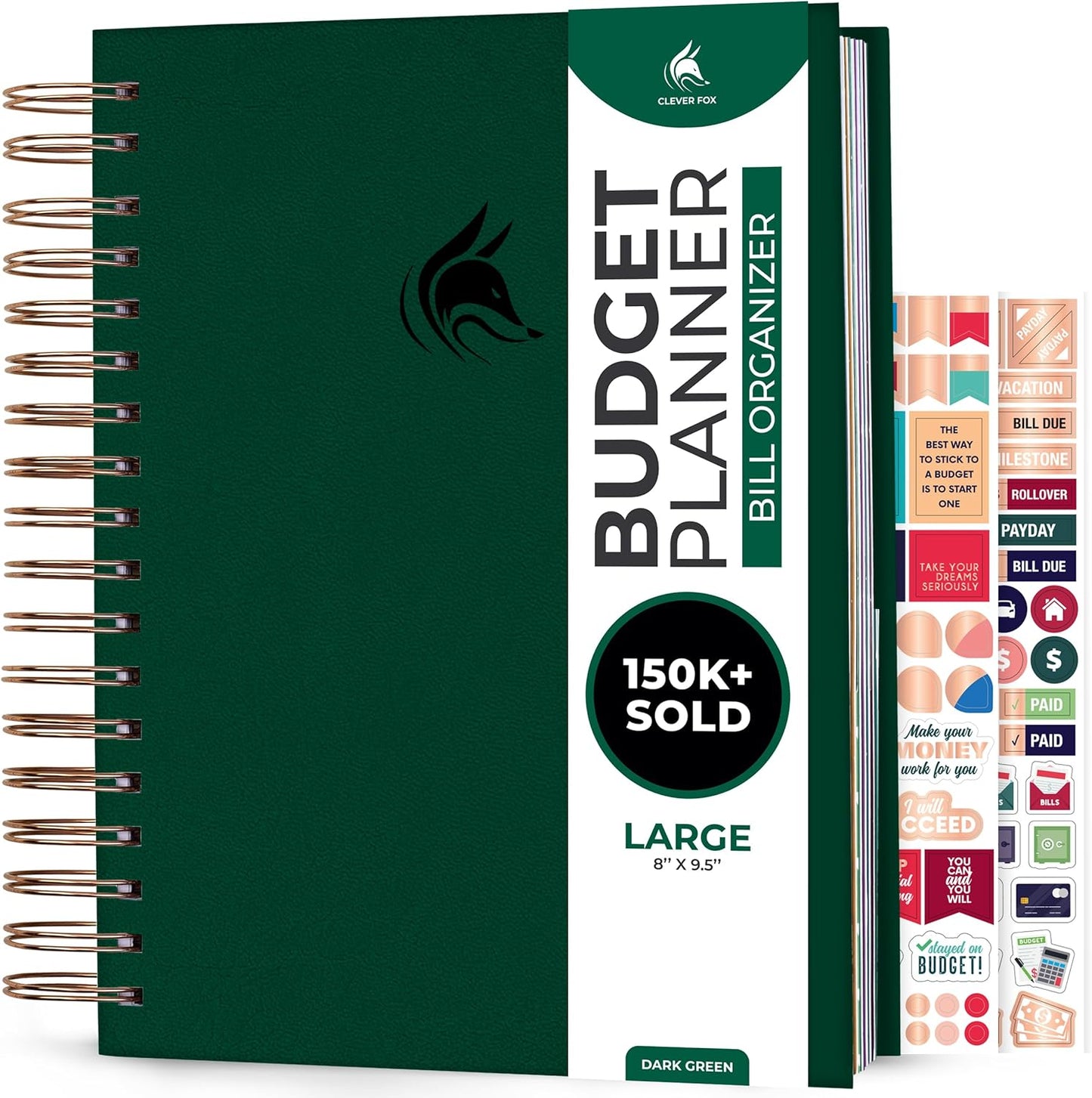 Clever Fox Budget Planner & Monthly Bill Organizer With Pockets. Expense Tracker, Budgeting Journal & Financial Book. Large, 8x9.5" (Dark Green)