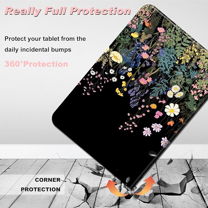 for All-New Kindle Fire 7 Tablet Case (12th Gen, 2022 Release),Slim Lightweight Smart Shell Stand Cover with Auto Wake/Sleep for Amazon Fire 7 Kids Tablet,Midnight Flowers