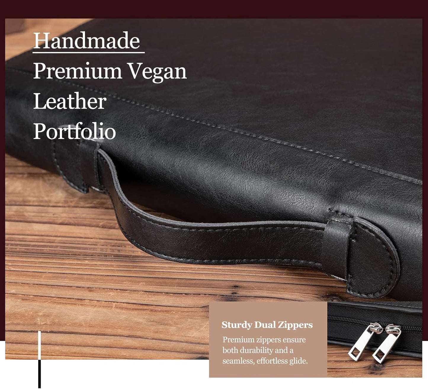 Personalized Vegan Leather Portfolio 3 Ring Binder with Clipboard, Hidden Handle, Custom 8.5 x 11 Zip Padfolio, Business Professional Organizer for Men Women, Black