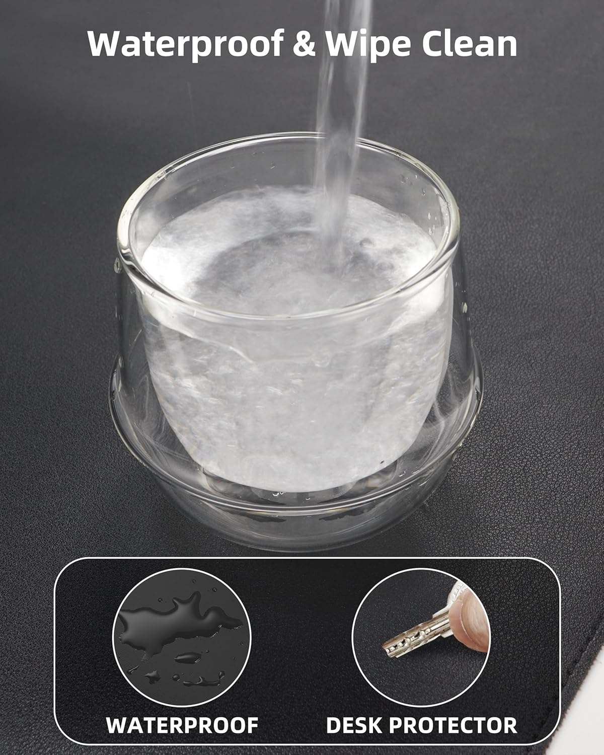 Extra Large Desk Pad Mat - Waterproof Mouse Pad & Desk Protector, Non-Slip XXL PU Leather Gaming Mat for Keyboard/Mouse, Stitched Edge with Ergonomic Support, 47.2"x23.6" (Black)