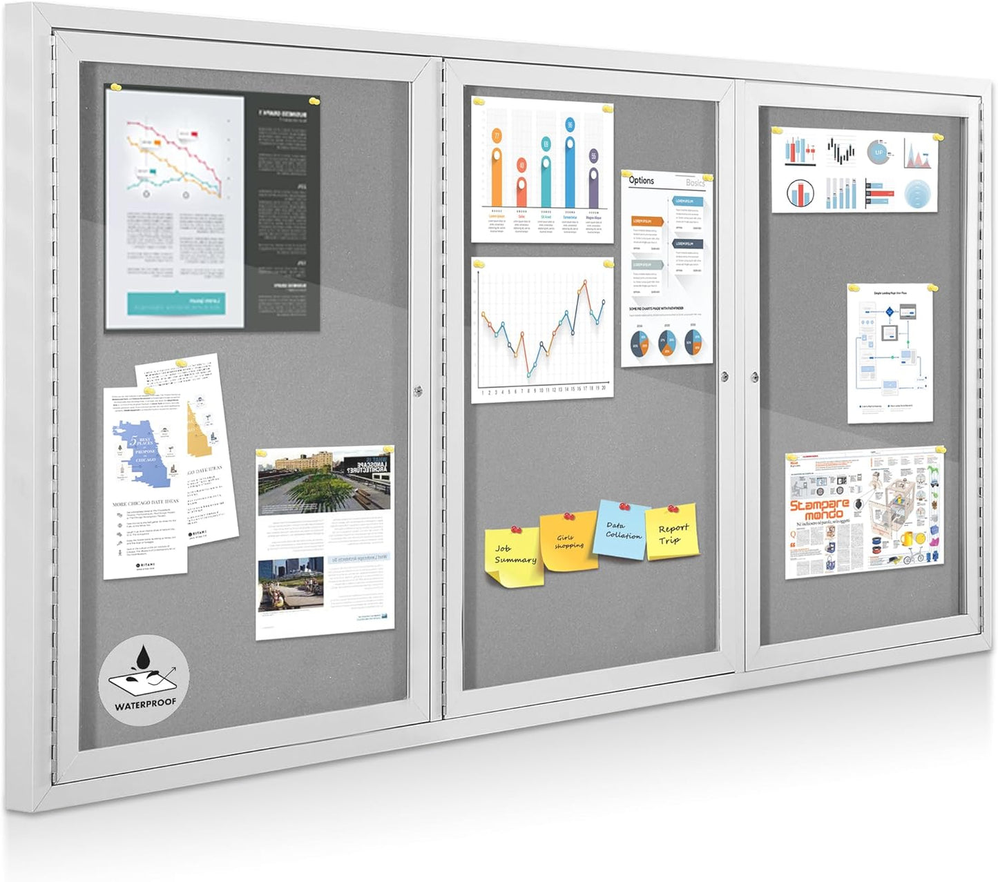 Outdoor Bulletin Board Weatherproof 72x36 in,Enclosed Bulletin Board with Locking Door, Wall Display Case for Office School Home Commercial, Silver Aluminum Frame, Gery Felt