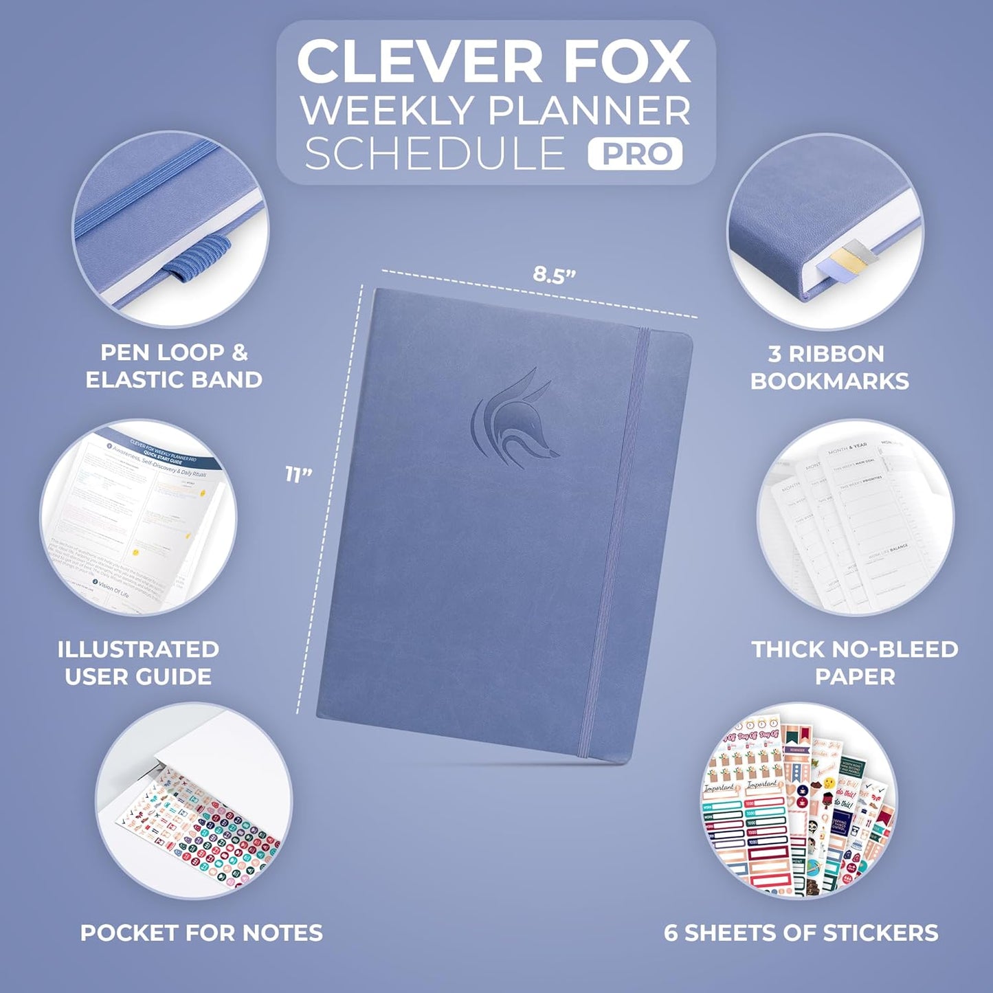Clever Fox Planner PRO Schedule – Undated Weekly & Monthly Life Planner with Time Slots, Appointment Book & Daily Organizer, A4 (Lavender)