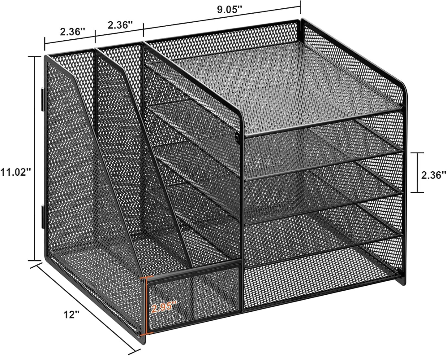 Marbrasse Desk Organizer with File Holder, 5-Tier Paper Letter Tray Organizer, Mesh Desk Organizers and Accessories with Magazine Holder, Desktop Storage for Office Supplies (Black)