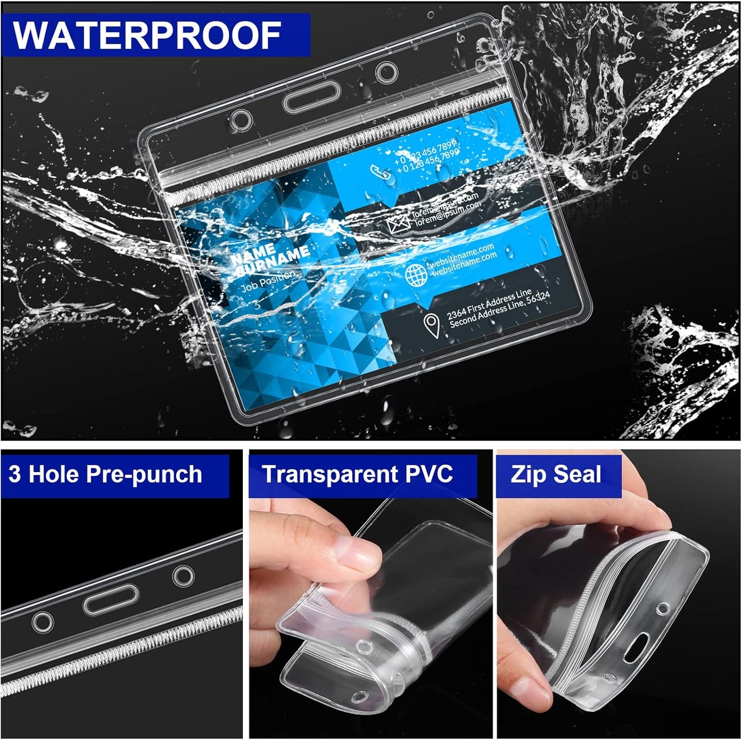 Marspark 100 Sets Clear Name Tags with Lanyard, Lanyards for ID Badges Reusable Strap with ID Holder Plastic Name Badges for Adults Business School Church Conference (Blue)