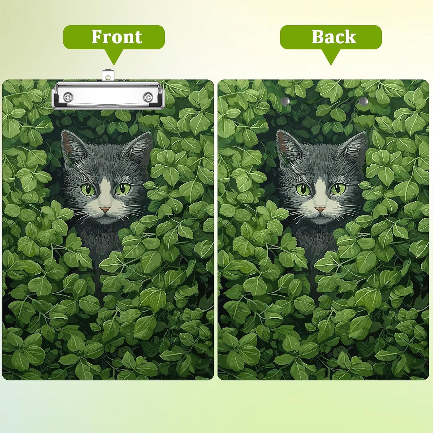 Black Cat Clipboard,Decorative Plants Acrylic Clipboard with Low Profile Metal Clip for Office,School,Teachers,Students Standard Letter Size 9x12.5