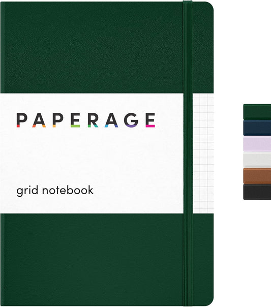 PAPERAGE Graph Paper Journal Notebook, (Dark Green), 160 Pages, Medium 5.6 in x 8 in - 100 GSM Thick Paper – Hardcover Grid Notebook for Work or School