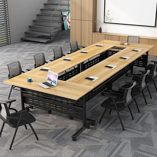 Foldable Conference Table, Folding Conference Room Table with Wheels, Flip Top Mobile Training Table, Rolling Seminar Meeting Tables for Office Training Room Classroom (4pack 55.1in)
