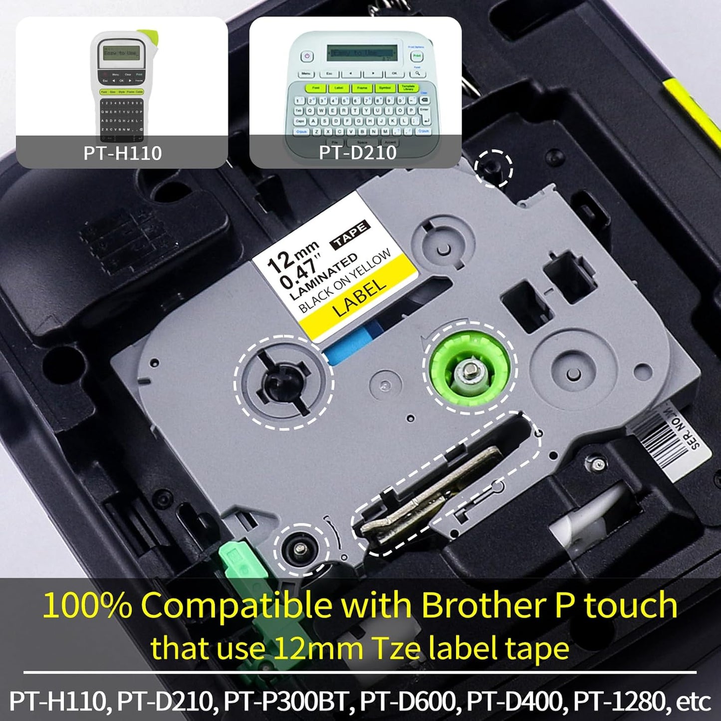 3P Ptouch TZe Yellow Tape 12mm Replacement for Brother Label Tape Yellow TZe-631 12mm 0.47" Laminated,Compatible with Brother Ptouch Label Maker PT-D210 PT-H100 PT-D600 PTD400