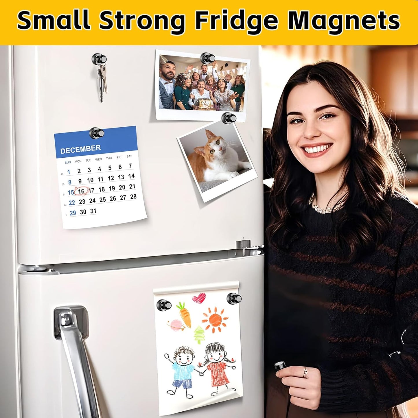 VNDUEEY 90 Pack Black Fridge Magnets, Refrigerator Magnets Strong Magnets for Whiteboard, Magnet Refrigerator, Small Magnet for Classroom, Kitchen, Office, Locker, Map Decorative
