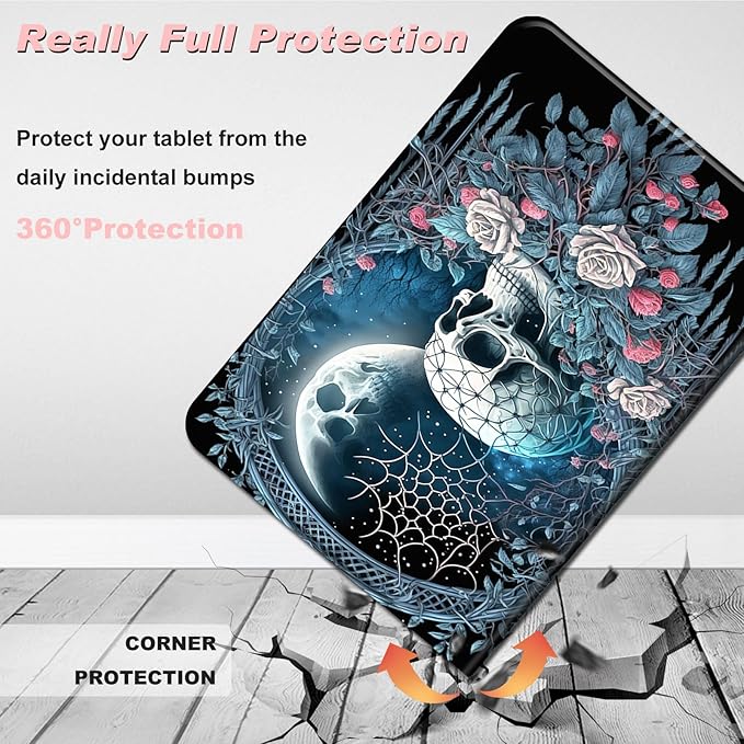 for Amazon Kindle Fire Max 11 Case (13th Generation, 2023 Release) 11",Slim Lightweight Smart Shell Stand Cover with Auto Wake/Sleep for All-New Fire 11 Max Tablet,Skull Roses Floral