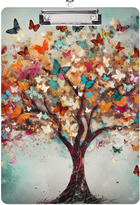 Colorful Blossoming Tree Clipboard,Decorative Acrylic Clipboard with Low Profile Metal Clip for Office,School,Teachers,Students Standard Letter Size 9x12.5