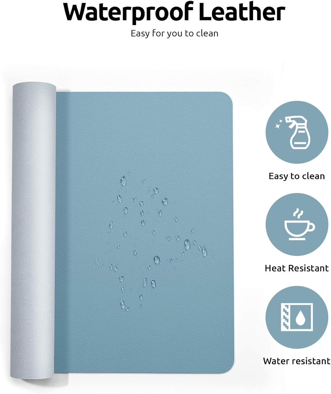 YSAGi Leather Desk Protector, Office Mat, Large Mouse Mat, Non-Slip PU Leather Blotter, Laptop Desk Pad, Waterproof Writing Pad for Office and Home (Ice Blue, 31.5" x 15.8")