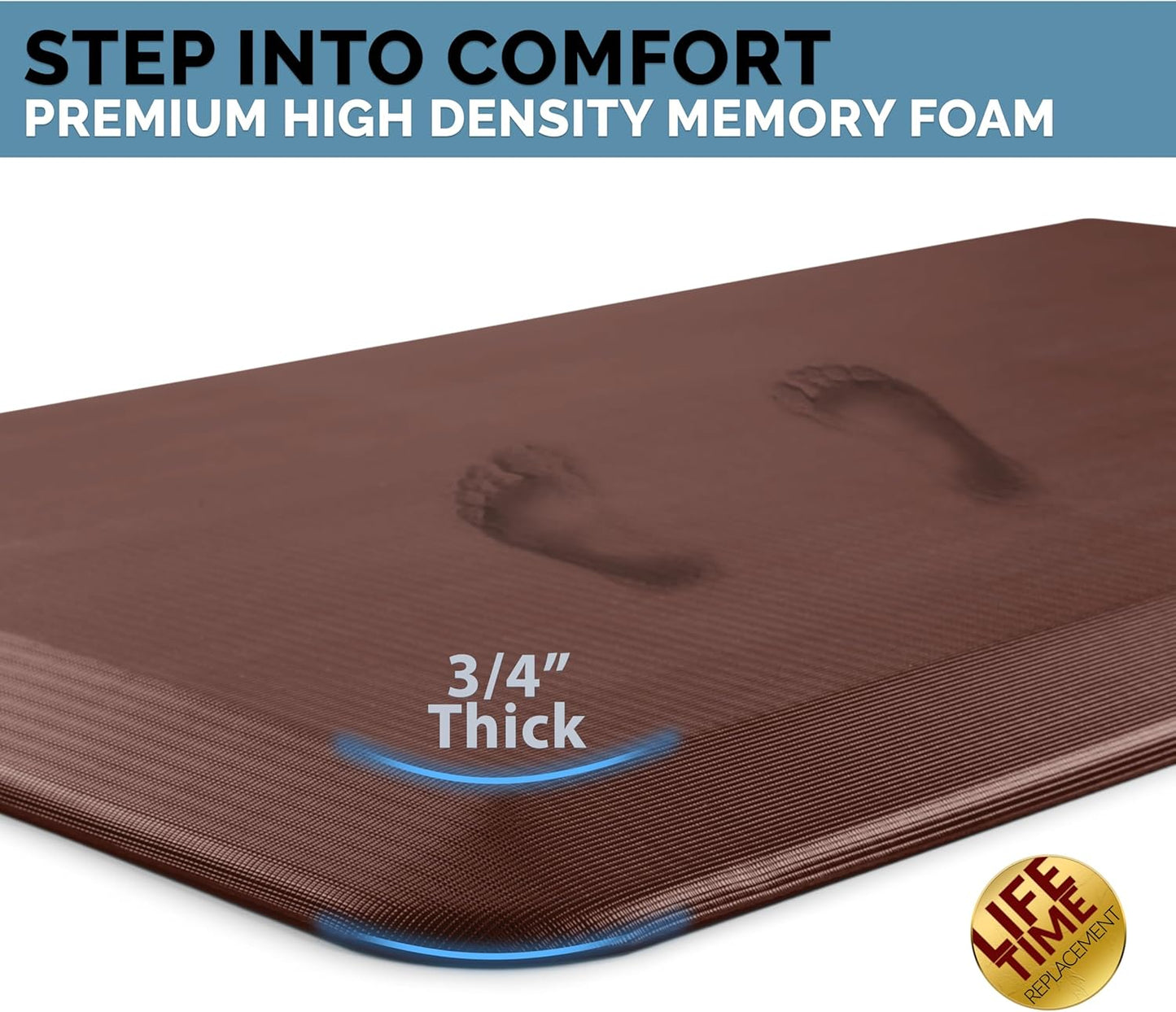 ComfiLife Anti Fatigue Floor Mat – 3/4 Inch Thick Kitchen Mats for Floor, Standing Desk Mat, Kitchen Rug – Comfort at Home, Office – Durable – Stain Resistant – Non-Slip Bottom (24" x 70", Brown)