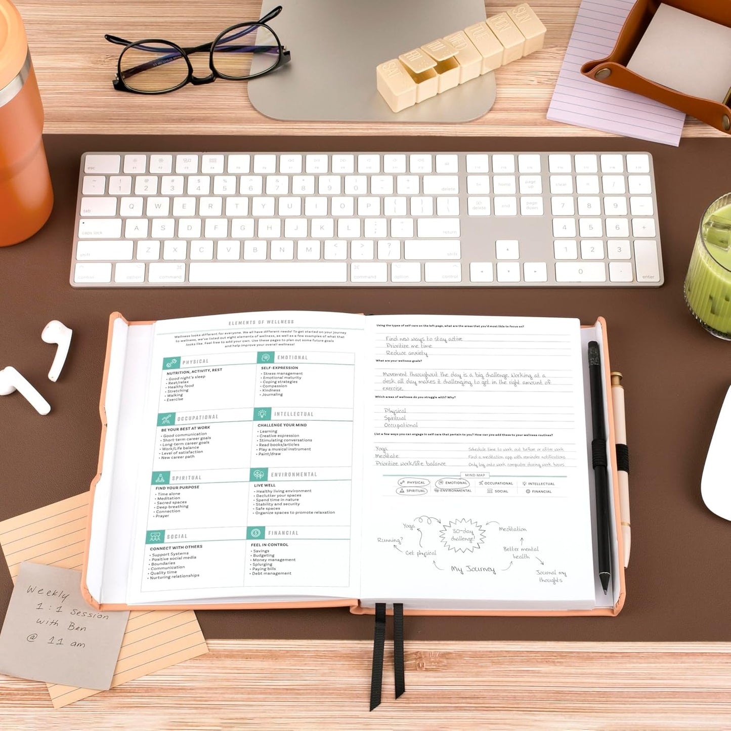 AT-A-GLANCE Foundation Wellness Planner, Undated Weekly & Monthly Tracker, Self-Care Journal for Mental and Physical Health, Hardcover, 5-3/4" x 8-1/4", Peach (FDH-200)