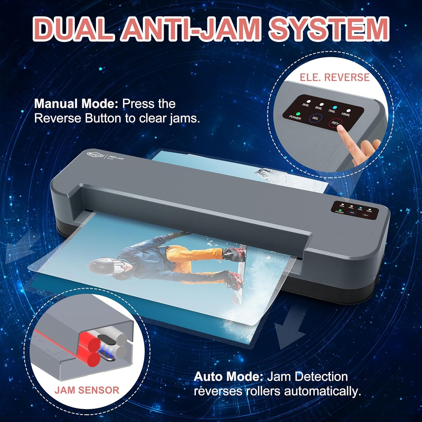 SINCHI 13-Inch Thermal Laminator & Foil Applicator, 3–10 Mil, 4-Roller Commercial Laminating Machine, 30s Warm-Up, Max. 40"/Min, Auto & Electrical Reverse Anti-Jam, Includes Laminating Sheets